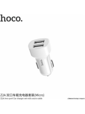 Hoco Z2A Φορτιστής Αυτοκινήτου 2.4A με Θύρες: 2xUSB μαζί με Καλώδιο Micro-USB Λευκός