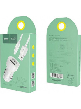 Hoco Z2A Φορτιστής Αυτοκινήτου 2.4A με Θύρες: 2xUSB μαζί με Καλώδιο Micro-USB Λευκός