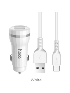 Hoco Z2A Φορτιστής Αυτοκινήτου 2.4A με Θύρες: 2xUSB μαζί με Καλώδιο Micro-USB Λευκός