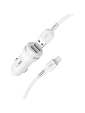Hoco Z27 Φορτιστής Αυτοκινήτου 2.4A με Θύρες: 2xUSB μαζί με Καλώδιο Lightning Λευκός