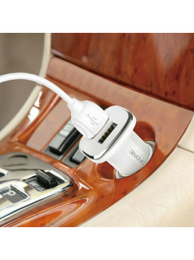 Borofone BZ12 Φορτιστής Αυτοκινήτου με Θύρες: 2xUSB μαζί με Καλώδιο Lightning / Micro-USB / Type-C Λευκός