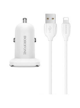 Borofone BZ12 Φορτιστής Αυτοκινήτου 2.4A με μία Θύρα: 1xUSB μαζί με Καλώδιο Micro-USB Λευκός