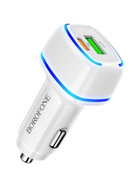 Borofone Φορτιστής Αυτοκινήτου 20W 3A Γρήγορης Φόρτισης με Θύρες: 1xUSB 1xType-C μαζί με Καλώδιο Type-C Λευκό Χρώμα