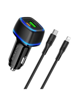 Borofone Φορτιστής Αυτοκινήτου 20W 2.4A Γρήγορης Φόρτισης με Θύρες: 1xUSB 1xType-C μαζί με Καλώδιο Type-C Μαύρο Χρώμα
