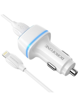 Borofone Φορτιστής Αυτοκινήτου BZ14A 20W 3A Γρήγορης Φόρτισης με Θύρες: 1xUSB 1xType-C μαζί με Καλώδιο Lightning Λευκός