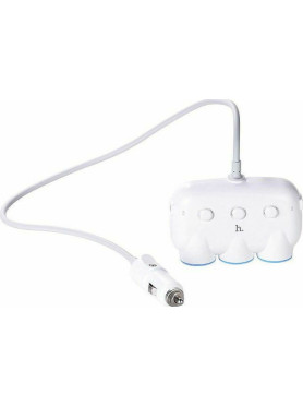 Hoco Φορτιστής Αυτοκινήτου C1 15.5W 3.1A με Θύρες: 3xΑναπτήρα μαζί με Καλώδιο Ενσωματωμένο Λευκός