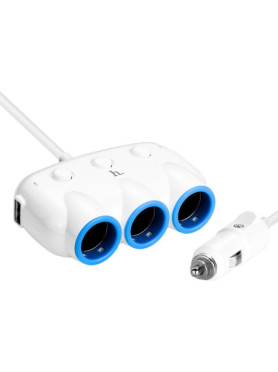 Hoco Φορτιστής Αυτοκινήτου C1 15.5W 3.1A με Θύρες: 3xΑναπτήρα μαζί με Καλώδιο Ενσωματωμένο Λευκός