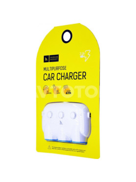 Hoco Φορτιστής Αυτοκινήτου C1 15.5W 3.1A με Θύρες: 3xΑναπτήρα μαζί με Καλώδιο Ενσωματωμένο Λευκός