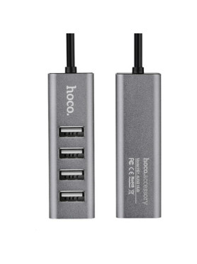 Hoco HB1 USB 2.0 Hub 4 Θυρών με σύνδεση USB-A &amp; Θύρα Φόρτισης Γκρι