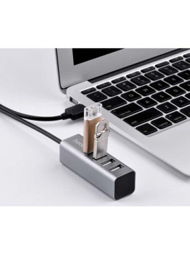 Hoco HB1 USB 2.0 Hub 4 Θυρών με σύνδεση USB-A &amp; Θύρα Φόρτισης Γκρι