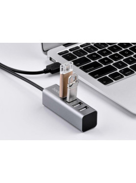 Hoco HB1 USB 2.0 Hub 4 Θυρών με σύνδεση USB-A &amp; Θύρα Φόρτισης Γκρι