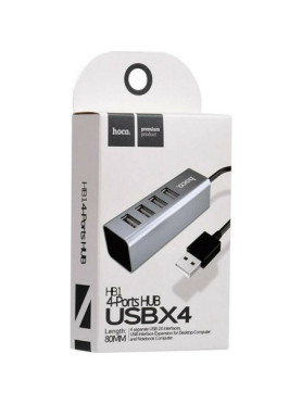 Hoco HB1 USB 2.0 Hub 4 Θυρών με σύνδεση USB-A &amp; Θύρα Φόρτισης Γκρι