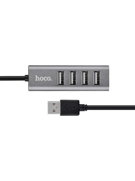 Hoco HB1 USB 2.0 Hub 4 Θυρών με σύνδεση USB-A &amp; Θύρα Φόρτισης Γκρι