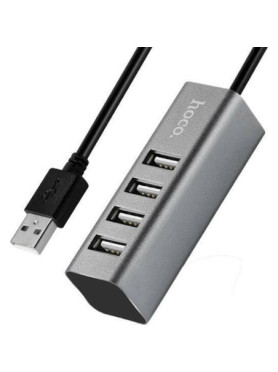 Hoco HB1 USB 2.0 Hub 4 Θυρών με σύνδεση USB-A &amp; Θύρα Φόρτισης Γκρι