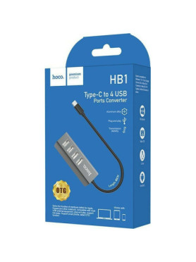 Hoco HB1 USB 2.0 Hub 4 Θυρών με σύνδεση USB-A &amp; Θύρα Φόρτισης Γκρι
