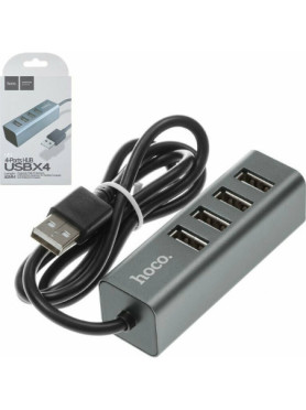 Hoco HB1 USB 2.0 Hub 4 Θυρών με σύνδεση USB-A &amp; Θύρα Φόρτισης Γκρι