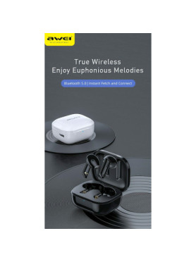 Awei T36 Earbud Bluetooth Handsfree Ακουστικά με Αντοχή στον Ιδρώτα και Θήκη Φόρτισης Μαύρα