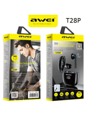 Awei T28P In-ear Bluetooth Handsfree Ακουστικά με Αντοχή στον Ιδρώτα και Θήκη Φόρτισης Μαύρα