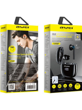 Awei T28P In-ear Bluetooth Handsfree Ακουστικά με Αντοχή στον Ιδρώτα και Θήκη Φόρτισης Μαύρα