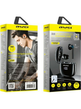 Awei T28P In-ear Bluetooth Handsfree Ακουστικά με Αντοχή στον Ιδρώτα και Θήκη Φόρτισης Μαύρα