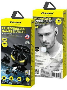 Awei T35 In-ear Bluetooth Handsfree Ακουστικά με Αντοχή στον Ιδρώτα και Θήκη Φόρτισης Μαύρα