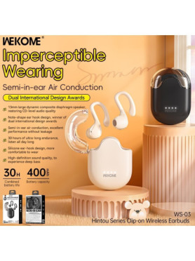 WK WS-03 Open Ear Bluetooth Handsfree Ακουστικά με Θήκη Φόρτισης Μαύρα
