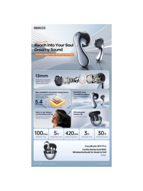 Remax W17 Pro Earbud Bluetooth Handsfree Ακουστικά με Θήκη Φόρτισης Γκρι