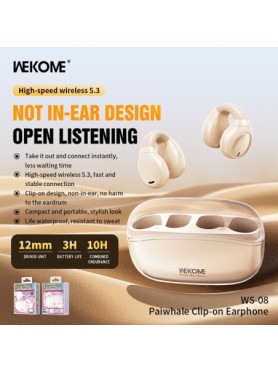 WK WS-08 Open Ear Bluetooth Handsfree Ακουστικά με Αντοχή στον Ιδρώτα και Θήκη Φόρτισης Μπεζ