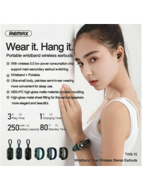 Remax TWS-15 In-ear Bluetooth Handsfree Ακουστικά με Θήκη Φόρτισης Μαύρα
