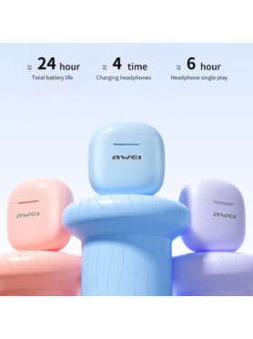 Awei T68 ENC Earbud Bluetooth Handsfree Ακουστικά με Θήκη Φόρτισης Μπεζ