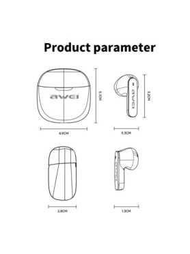 Awei T68 ENC Earbud Bluetooth Handsfree Ακουστικά με Θήκη Φόρτισης Μπλε