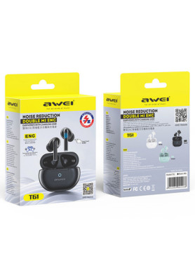 Awei T61 In-ear Bluetooth Handsfree Ακουστικά με Θήκη Φόρτισης Μαύρα