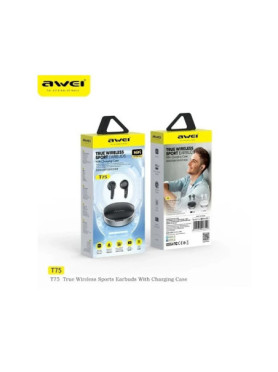 Awei T75 Earbud Bluetooth Handsfree Ακουστικά με Αντοχή στον Ιδρώτα και Θήκη Φόρτισης Μαύρα