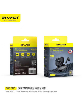 Awei T66 In-ear Bluetooth Handsfree Ακουστικά με Αντοχή στον Ιδρώτα και Θήκη Φόρτισης Μαύρα