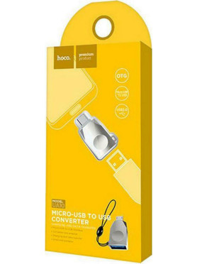 Hoco Μετατροπέας micro USB male σε USB-A female Ασημί (HOC-UA10m-S)