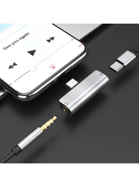 Hoco Μετατροπέας USB-C male σε 3.5mm / USB-C female Ασημί 1τμχ HC-LS26