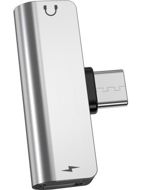 Hoco Μετατροπέας USB-C male σε 3.5mm / USB-C female Ασημί 1τμχ HC-LS26