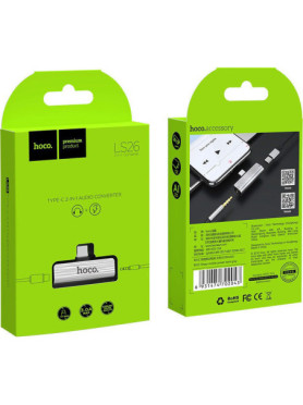 Hoco Μετατροπέας USB-C male σε 3.5mm / USB-C female Ασημί 1τμχ HC-LS26