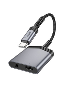 Hoco Aux 2in1 Μετατροπέας USB-C male σε 3.5mm female Γκρι 1τμχ