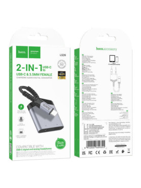 Hoco Aux 2in1 Μετατροπέας USB-C male σε 3.5mm female Γκρι 1τμχ