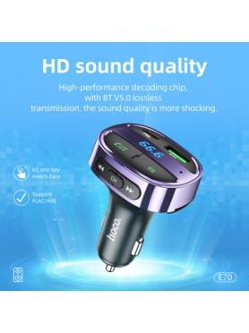 Hoco FM Transmitter Αυτοκινήτου E70 με Bluetooth / USB Metal Grey