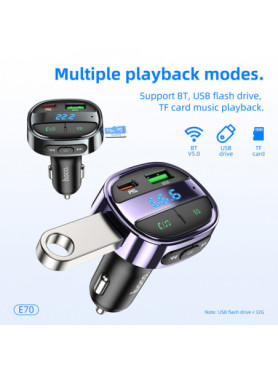 Hoco FM Transmitter Αυτοκινήτου E70 με Bluetooth / USB Metal Grey