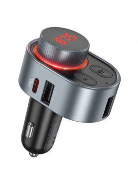 Hoco Φορτιστής Αυτοκινήτου 30W με Θύρες: 1xUSB 1xType-C και FM Transmitter Μαύρος