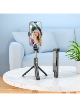 Borofone BY11 Happy Selfie Stick Τρίποδο Κινητού με Bluetooth Μαύρο