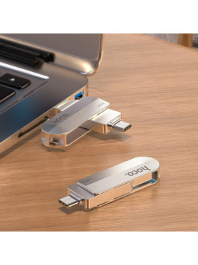 Hoco UD10 16GB USB 2.0 Stick με σύνδεση USB-A &amp; USB-C Ασημί