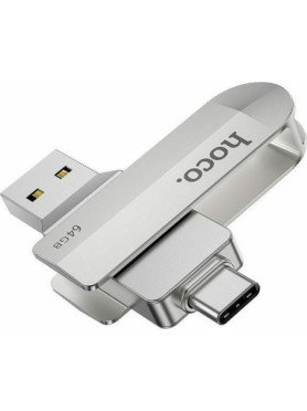 Hoco UD10 64GB USB 3.0 Stick με σύνδεση USB-A &amp; USB-C Ασημί