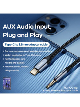 Remax RC-C015A Braided USB 2.0 Cable USB-C male - 3.5mm male Γκρι 1m