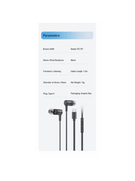 Awei PC-9T In-ear Handsfree Ακουστικά με Βύσμα USB-C