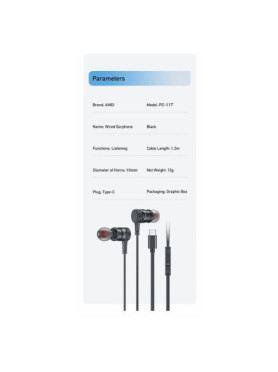 Awei PC-11T In-ear Handsfree Ακουστικά με Βύσμα USB-C Μαύρο