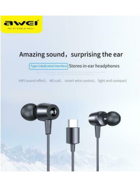 Awei TC-1 Type-C In-ear Handsfree με Βύσμα USB-C Μαύρο